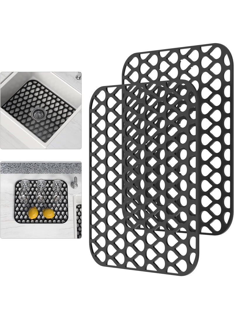SOLARAE Silicone Sink Mat, 2 PCS Sink Protectors for Kitchen Sink, Kitchen Sink Mat, Grid Non-Slip Folding Sink Pad for Bottom, Stainless Steel Porcelain Sink Pad, Black - Image 1