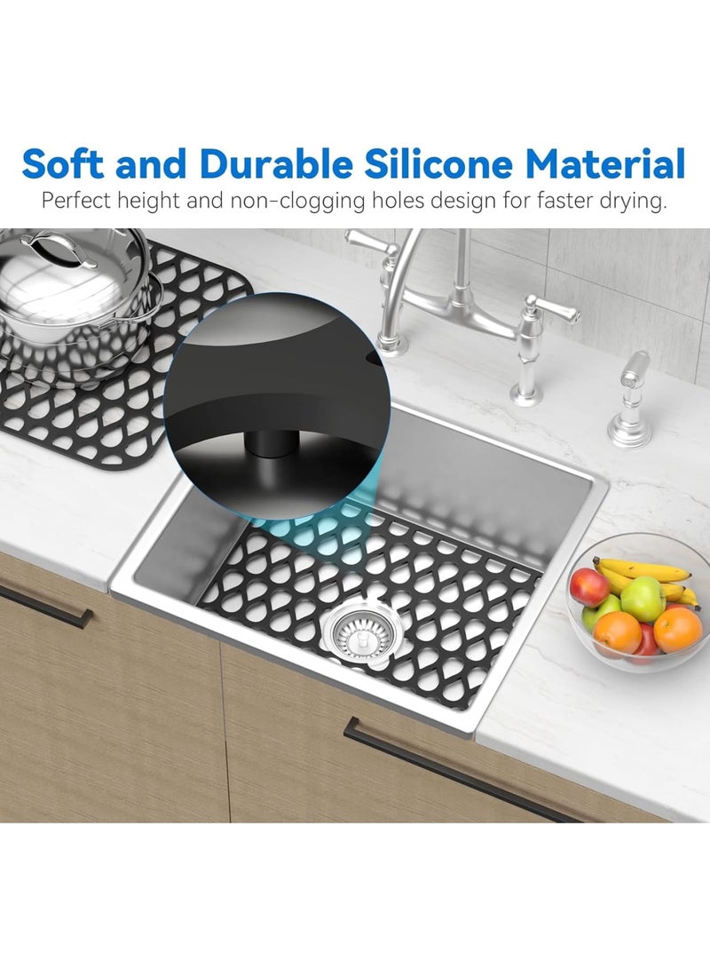 SOLARAE Silicone Sink Mat, 2 PCS Sink Protectors for Kitchen Sink, Kitchen Sink Mat, Grid Non-Slip Folding Sink Pad for Bottom, Stainless Steel Porcelain Sink Pad, Black - Image 3
