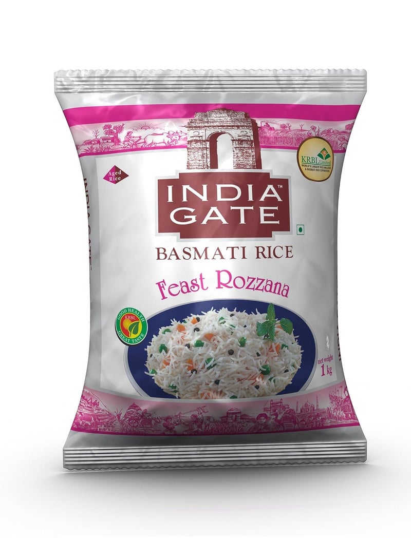 India Gate Basmati Rice Pouch, Feast Rozzana, 1kg - Image 1
