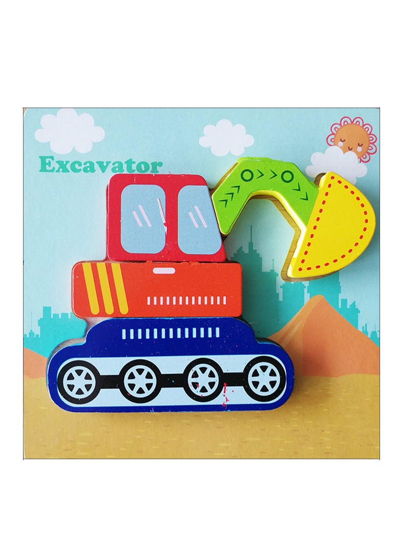 Children's Educational Wooden Cartoon Excavator Jigsaw Puzzles Suitable Gift Bag Pack - Image 1