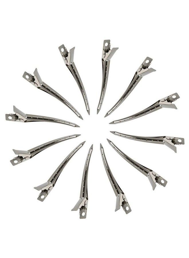COSLUXE Professional Salon Hair Styling Steel Silver Section Clips Duck Bill Clips 3.5 Rustproof Metall Clips With Holes For Hair Styling Hair Coloring For Women Silver (Pack Of 12) - Image 4