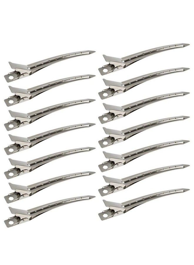 COSLUXE Professional Salon Hair Styling Steel Silver Section Clips Duck Bill Clips 3.5 Rustproof Metall Clips With Holes For Hair Styling Hair Coloring For Women Silver (Pack Of 12) - Image 1