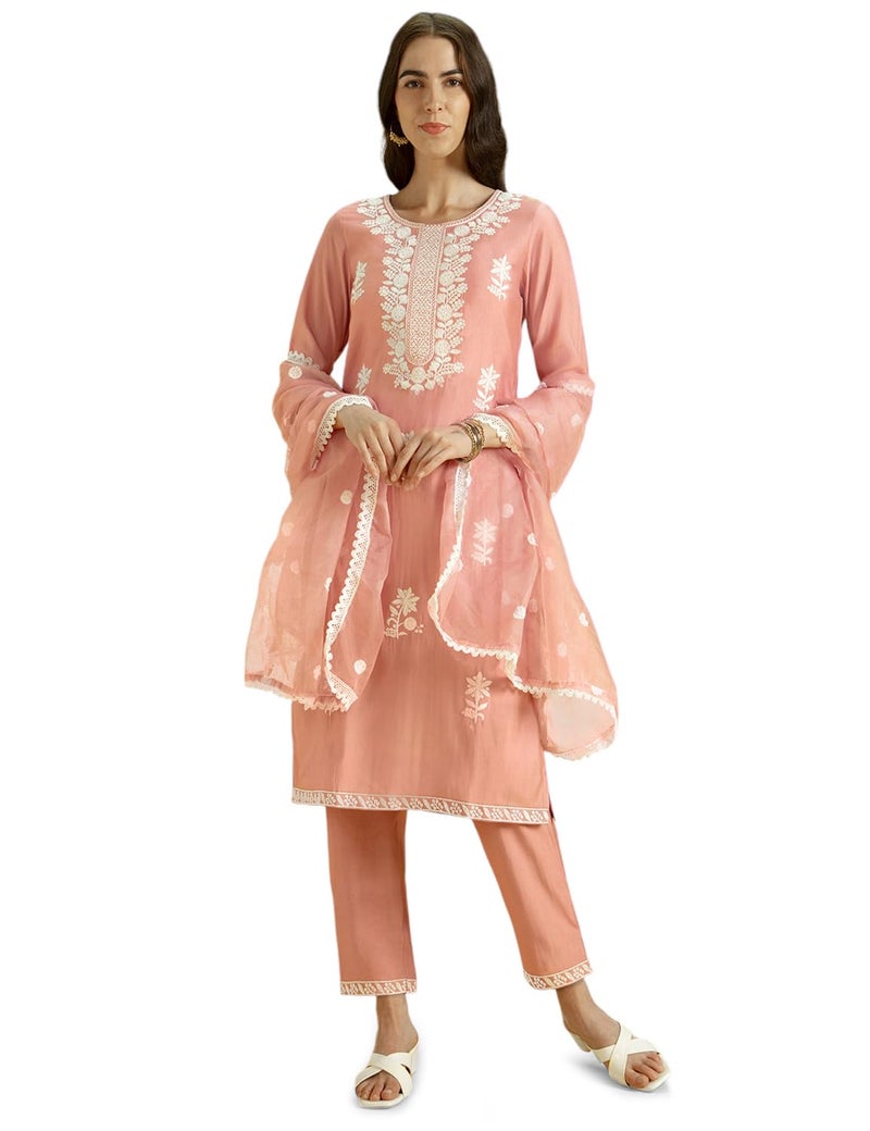 Kaari Women Silk Blend Roman 7525 Kurta Set (KAAAW24WSKD-78974_Dusty Gulaab Pink_L) - Image 4