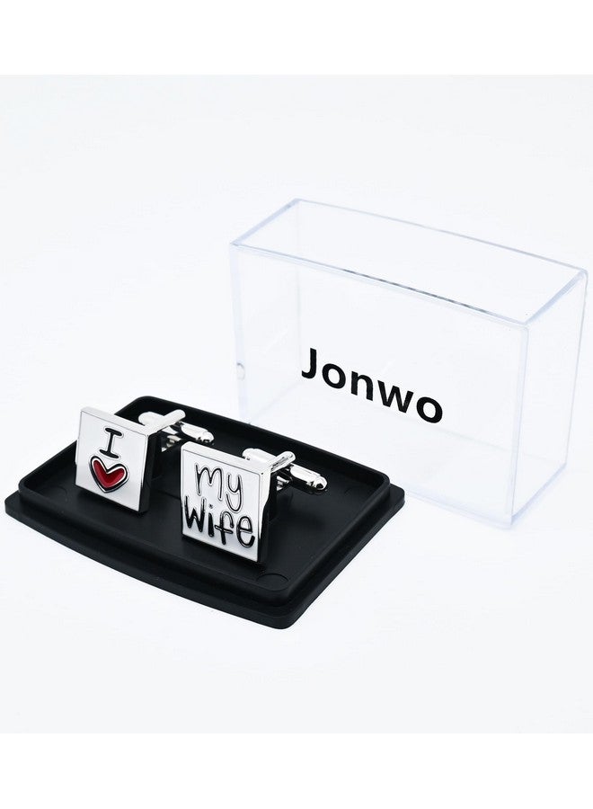Jonwo I Love My Wife Square Cufflinks For Men Wedding Dress In Gift Case Classic Square Men'S Cufflinks Set For Wedding Party Birthday Anniversary Dress - Image 5