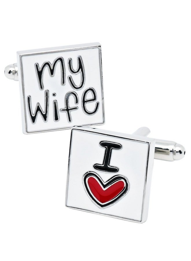 Jonwo I Love My Wife Square Cufflinks For Men Wedding Dress In Gift Case Classic Square Men'S Cufflinks Set For Wedding Party Birthday Anniversary Dress - Image 1