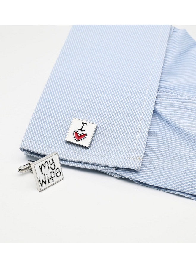Jonwo I Love My Wife Square Cufflinks For Men Wedding Dress In Gift Case Classic Square Men'S Cufflinks Set For Wedding Party Birthday Anniversary Dress - Image 2