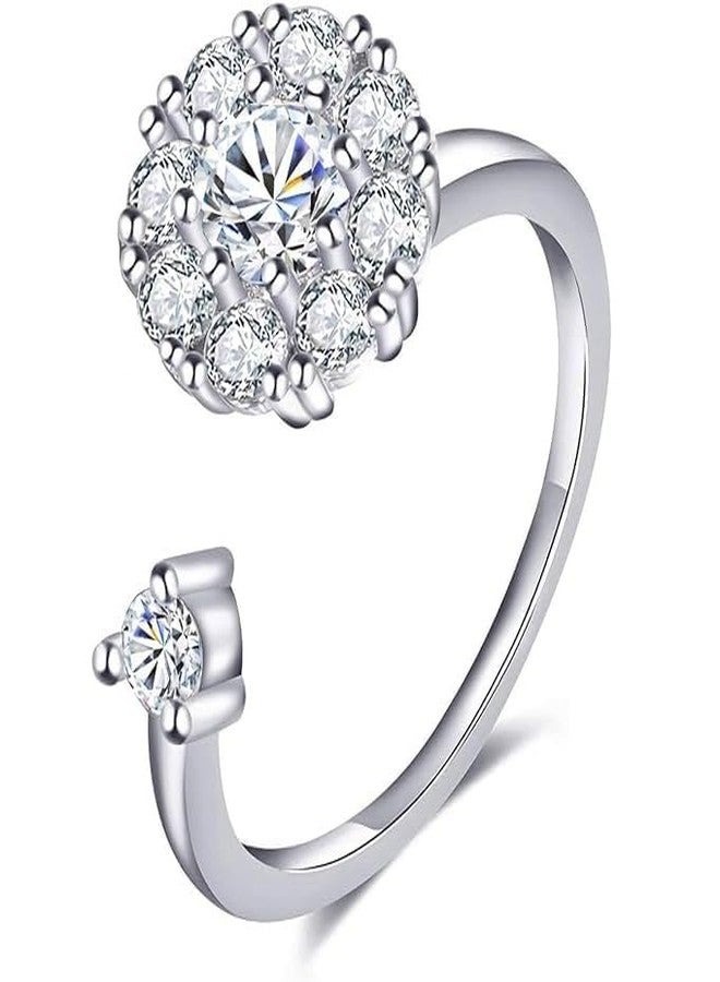 El Regalo Rhinestone Inlaid Rotating Open Spinner Finger Ring for Girls/Women - Fidget Spinner Anxiety Relief Anti Tarnish Rotating Ring (One Size) - Image 1