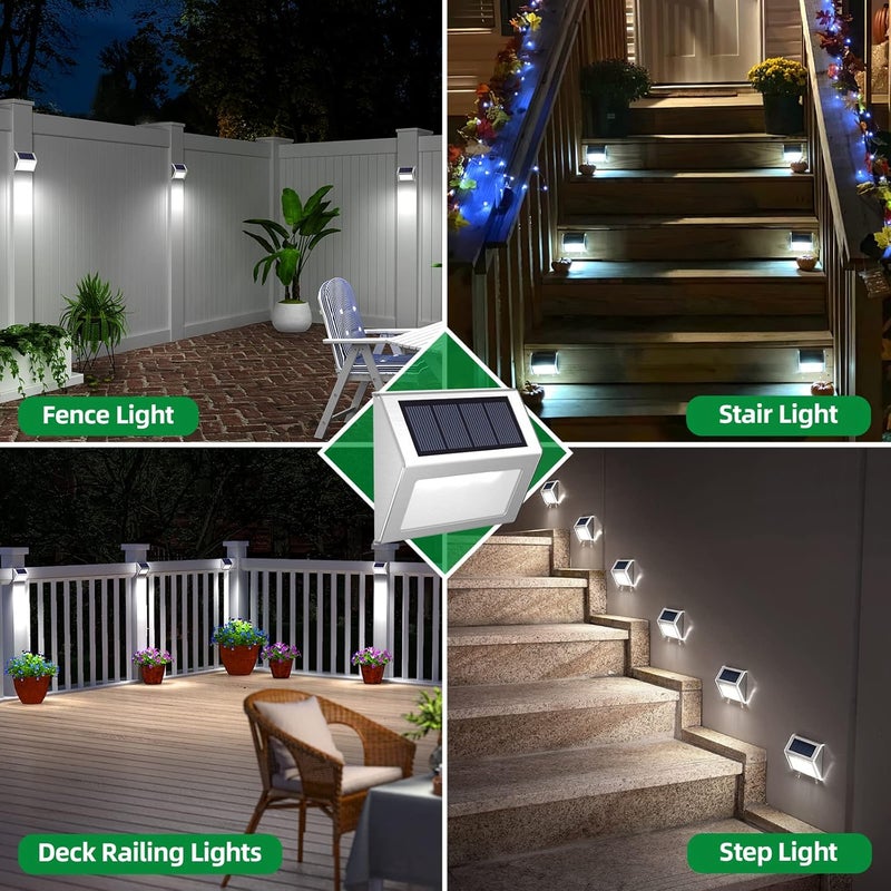 JSOT Outdoor Fence Lights,12 Pack Solar Powered Deck Lights Waterproof Stairs Light Stainless Steel Security Wall Lamps for Step Walkway Patio Garden Pathway - Cool White - Image 2