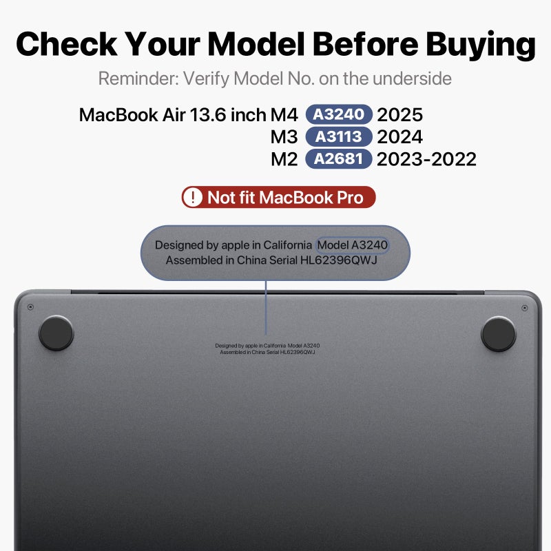 soonjet Compatible with MacBook Air 13 inch Case M4 M3 M2 2025-2022, Release Model A3240 A3113 A2681, [Anti-Crack Upgrade] Protective Hard Shell Laptop Cover for MacBook Air 13.6 inch â€“ Space Black - Image 2