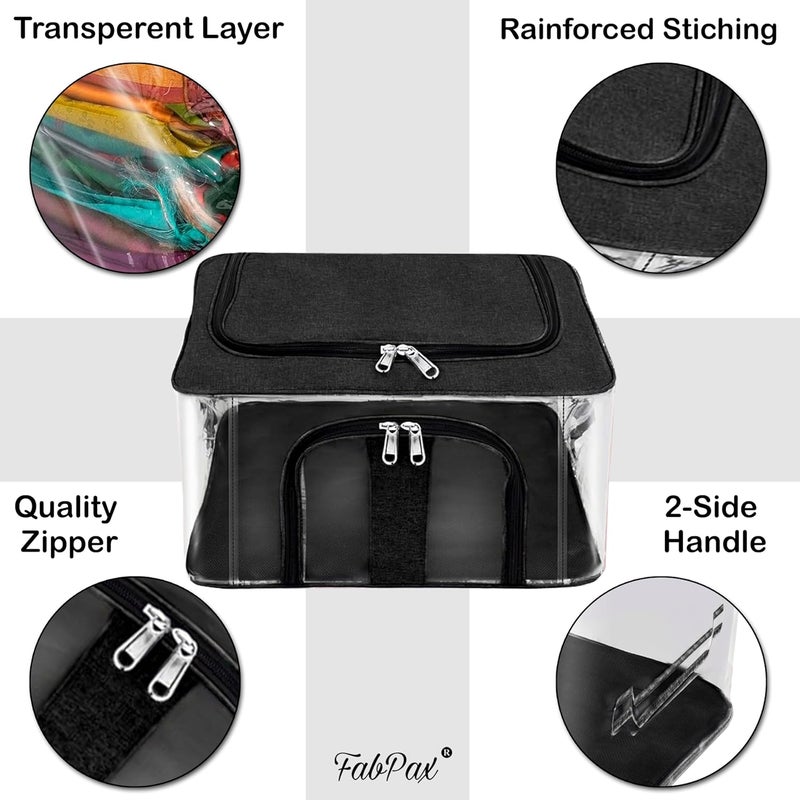 FabPax Set of 6 Transparent Storage Bag for Clothes Garments Sarees with Carry Handle Clear PVC Moisture Proof Storage Box for Clothes Closet Wardrobe Organizer 44x31x24 cm Black - Image 4