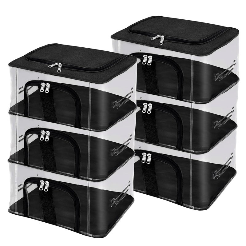 FabPax Set of 6 Transparent Storage Bag for Clothes Garments Sarees with Carry Handle Clear PVC Moisture Proof Storage Box for Clothes Closet Wardrobe Organizer 44x31x24 cm Black - Image 1