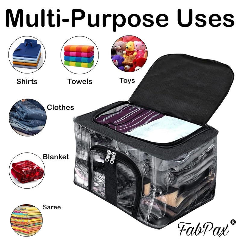 FabPax Set of 6 Transparent Storage Bag for Clothes Garments Sarees with Carry Handle Clear PVC Moisture Proof Storage Box for Clothes Closet Wardrobe Organizer 44x31x24 cm Black - Image 5