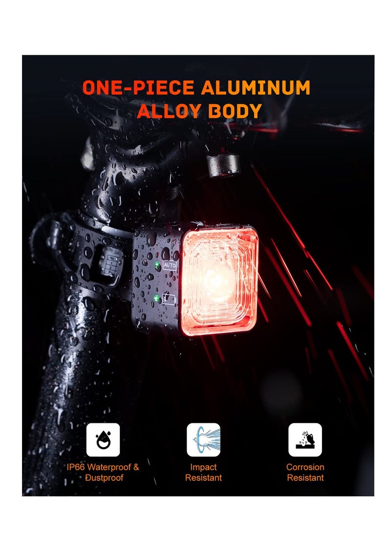 Smart Bike Tail Light, Brake Sensing Rear Lights, USB Rechargeable Bike Light Kit, IP66 Waterproof & Dustproof, 5 Light Modes, One-Piece Aluminum Alloy Bicycle Lights Front