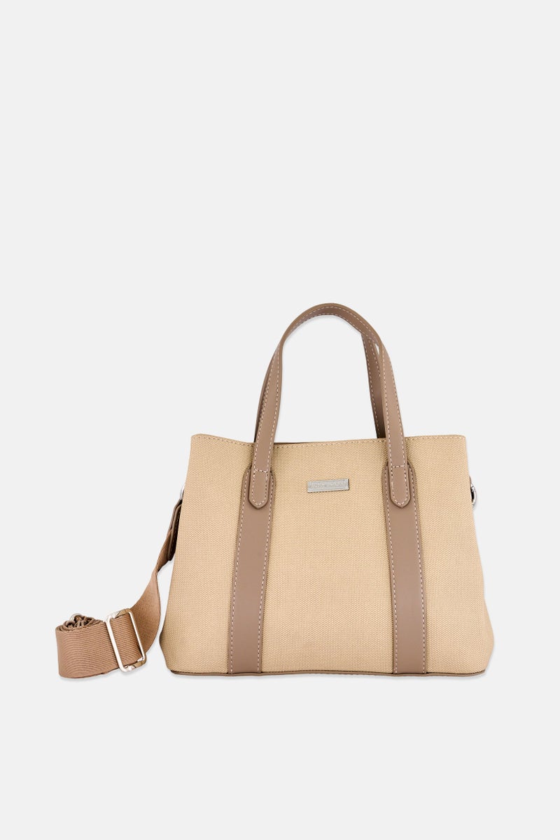 Kathy Ireland Women Brand Logo Handbag, Beige - Image 1