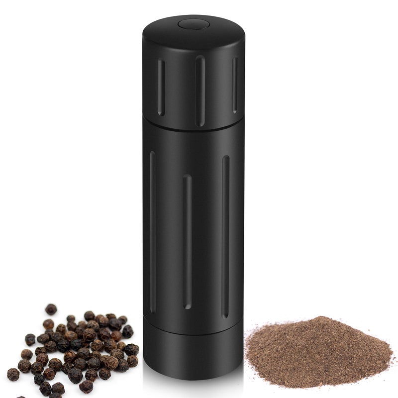 POPWOODS Pepper Grinder Mill Professional Grade Aluminum Manual Pepper Mill Refillable High Output Heavy Duty Pepper Grinder with Adjustable Coarseness Stainless Steel Blade Lock Button Design