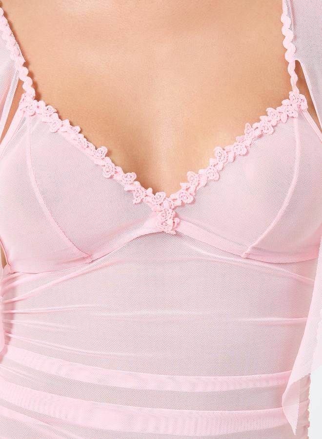 Take Two Ruffle Hem Detail Mesh Slip with Brief Set - Image 3