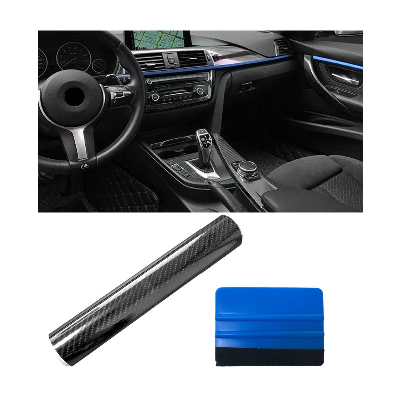 Dickno 2 PCS Car 5D Glossy Carbon Fiber Wrap 12 60 DIY Automotive Vinyl Wrapping Film Roll with Scraper AntiScratch Air Release Vehicle Interior Self Adhesive Sticker Black - Image 3