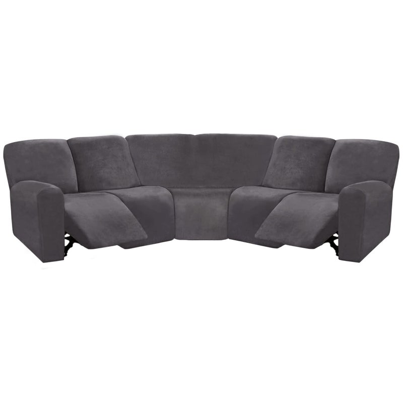 ULTICOR 7Piece Sectional Sofa Covers Velvet Stretch Reclining Couch Covers for Reclining L Shape Sofa Thick Soft Washable Dark Grey 5 Seat Recliner Cover