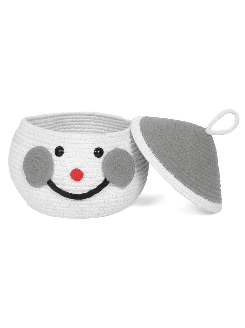 BUNAII Jute Cotton Cute Hand Woven Fruit basket storage basket Oraganizer Box For jewellery toys cosmetics and for multipurpose uses with cap White Pack of 1 11 x 11 x 7 Inches  - Image 3