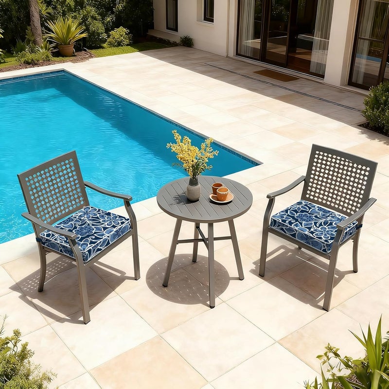 LVTXIII Outdoor Chair Cushions 18.5x16x3 Inch, Square Water-Repellent Patio Seat Cushions with Ties & Hidden Zipper, 2 Pack Thick Foam Chair Pads for Garden Furniture, Flower Navy - Image 2
