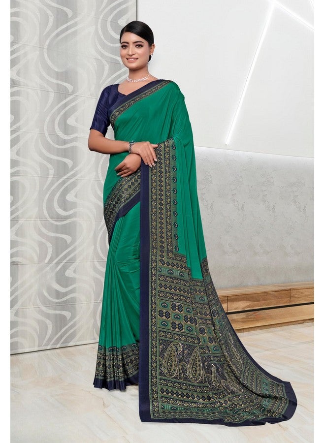 Uniform Unicorn UNIFORM UNICORN Women's Turquoise Crepe Silk Uniform Saree with Blouse (5212_PM) - Image 2