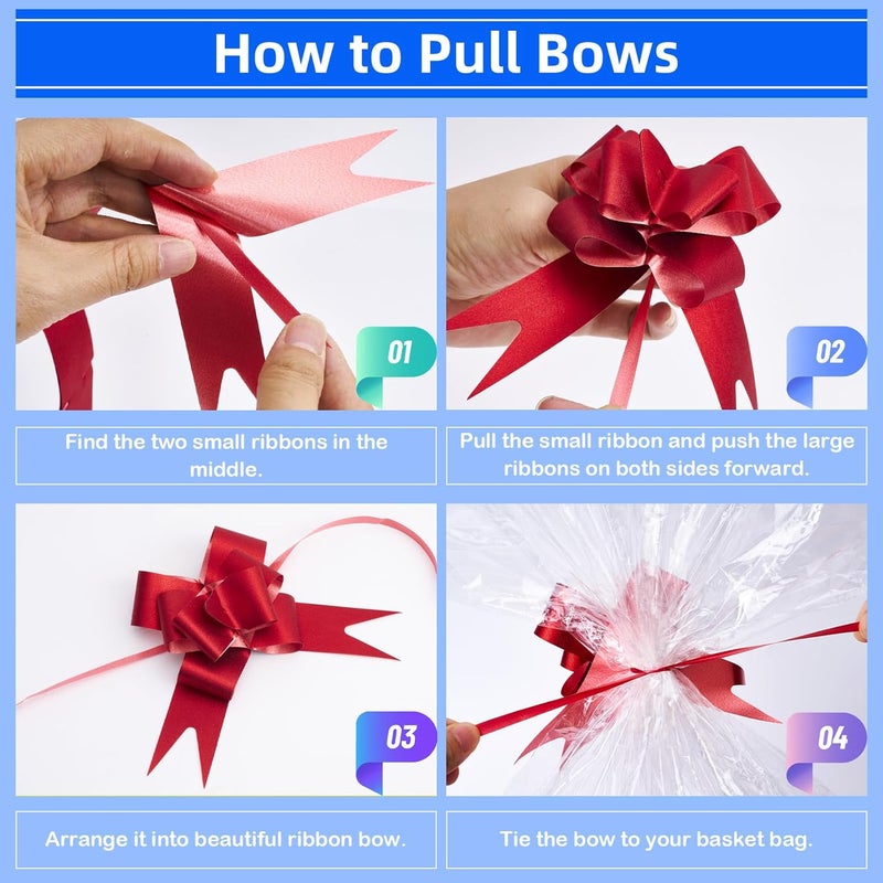 20 Pcs Cellophane Bags for Gift Baskets with Colorful Pull Bows - 24 x 30 Inches - Image 4