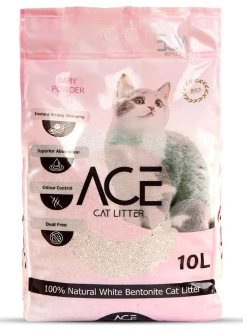 ACE رمل قطط آيس الأبيض من البنتونيت برائحة بودرة الأطفال 10 لتر