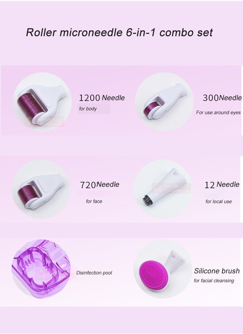 6 in 1 Micro Needle Roller Kit White/Pink
