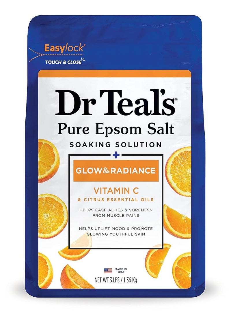 Dr Teal's - Dr Teal's Epsom Salt Magnesium Soak, Glow & Radiance with Vitamin C & Citrus Essential Oils, 3 lbs - Image 1