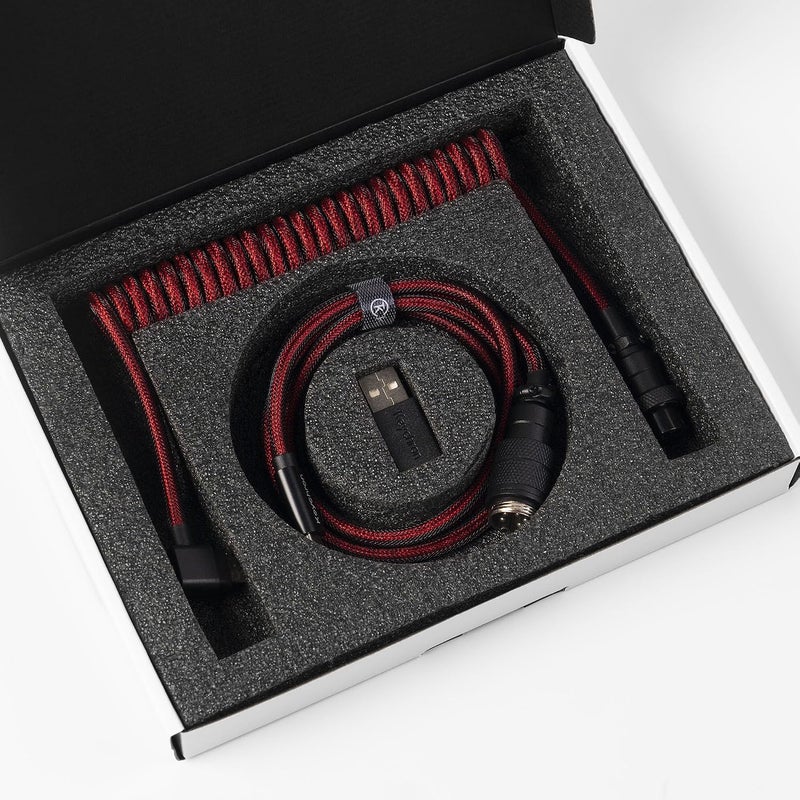 Keychron Premium Coiled Type-C Angled Cable - Red - Image 4