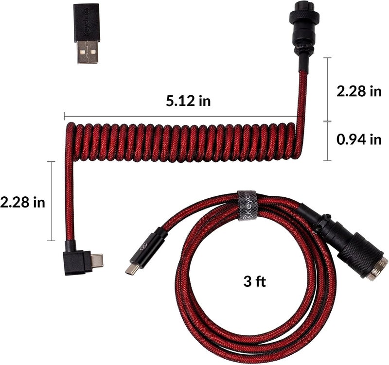 Keychron Premium Coiled Type-C Angled Cable - Red - Image 2