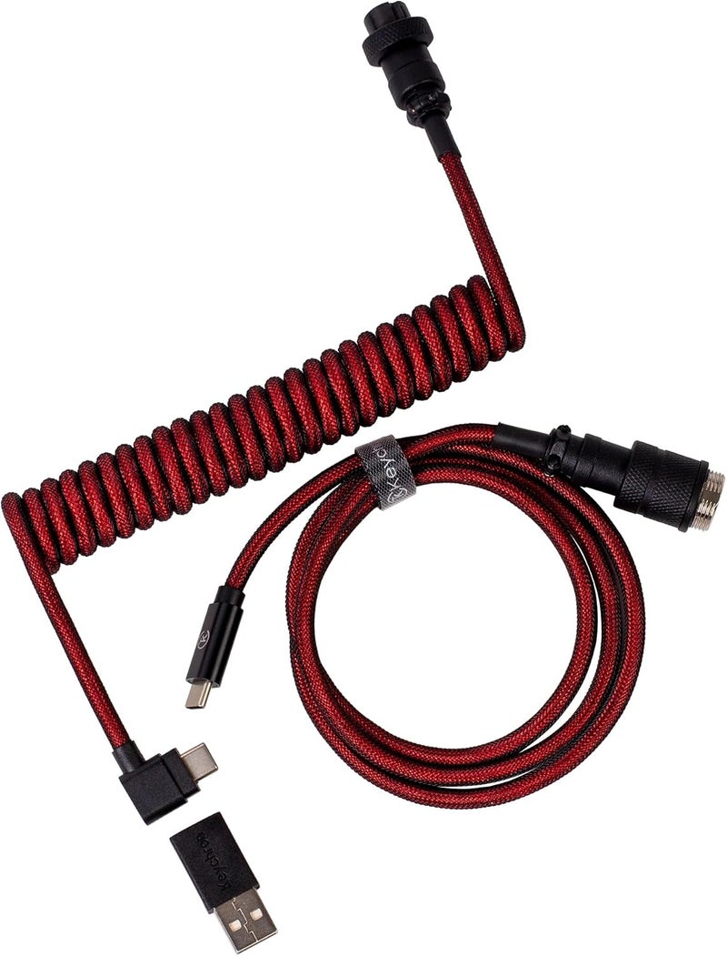 Keychron Premium Coiled Type-C Angled Cable - Red - Image 1