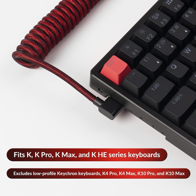 Keychron Premium Coiled Type-C Angled Cable - Red - Image 3