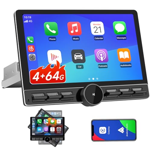 litillbuly 10.6 Inch Android 13 Single Din Car Radio [4GB RAM + 64GB ROM] with Wireless CarPlay & Android Auto, 4G, Knob Button, GPS, DSP, WiFi, Bluetooth, SWC Output - Image 1
