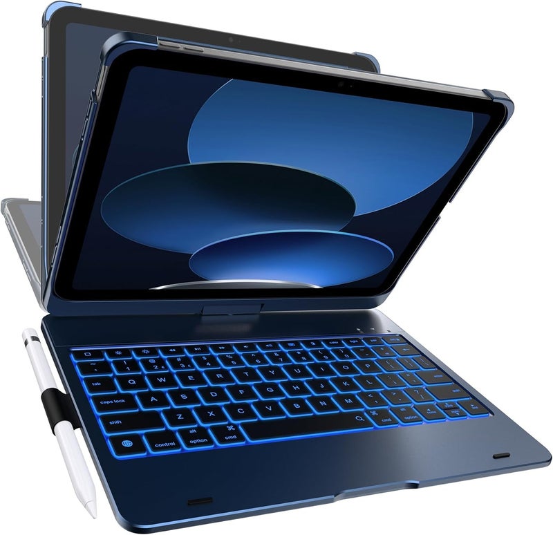 typecase Non-Trackpad Keyboard Case for iPad 11th Gen (A16, 2025) & iPad 10th Gen with 11-Colors Backlight, 360° Rotatable, 7 Use Modes, Bluetooth Keyboard, Pencil Holder-M.Blue (Not for Air11/Pro11) - Image 1