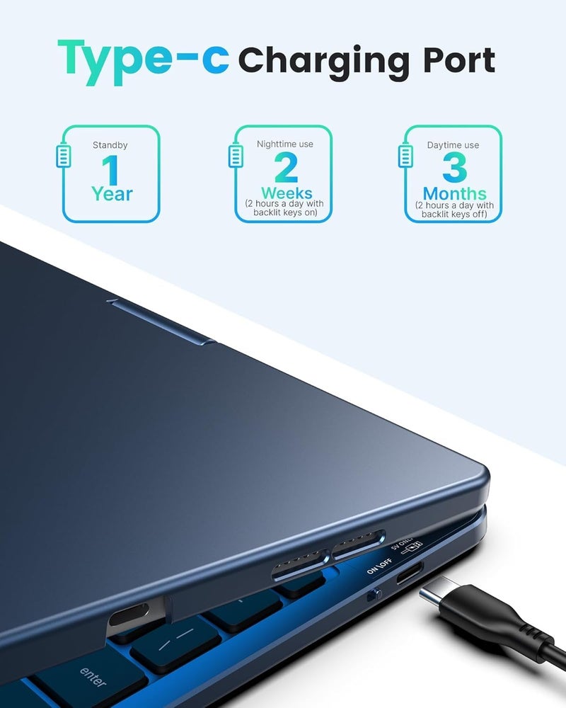 typecase Non-Trackpad Keyboard Case for iPad 11th Gen (A16, 2025) & iPad 10th Gen with 11-Colors Backlight, 360° Rotatable, 7 Use Modes, Bluetooth Keyboard, Pencil Holder-M.Blue (Not for Air11/Pro11) - Image 5