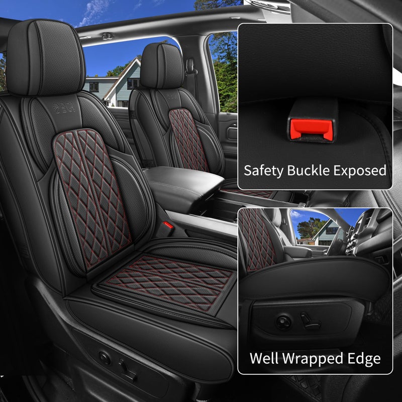 DuDuWang Car Seat Cover Custom Fit for Ford F150 2009-2026 Faux Leather Seat Cover Set Compatible with Regular Cab Super Cab Super Crew Pickup Truck Cushions (Black Redline, Front Seat) - Image 3