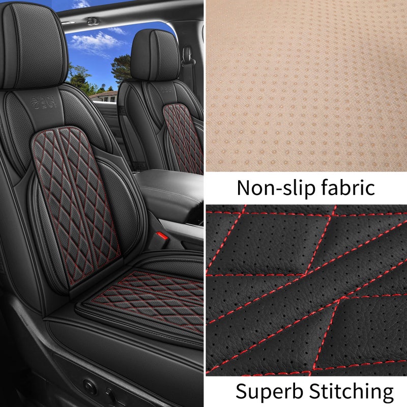 DuDuWang Car Seat Cover Custom Fit for Ford F150 2009-2026 Faux Leather Seat Cover Set Compatible with Regular Cab Super Cab Super Crew Pickup Truck Cushions (Black Redline, Front Seat) - Image 4