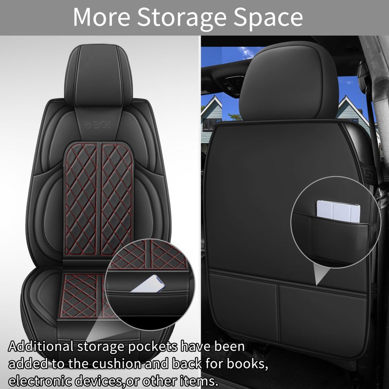 DuDuWang Car Seat Cover Custom Fit for Ford F150 2009-2026 Faux Leather Seat Cover Set Compatible with Regular Cab Super Cab Super Crew Pickup Truck Cushions (Black Redline, Front Seat) - Image 5
