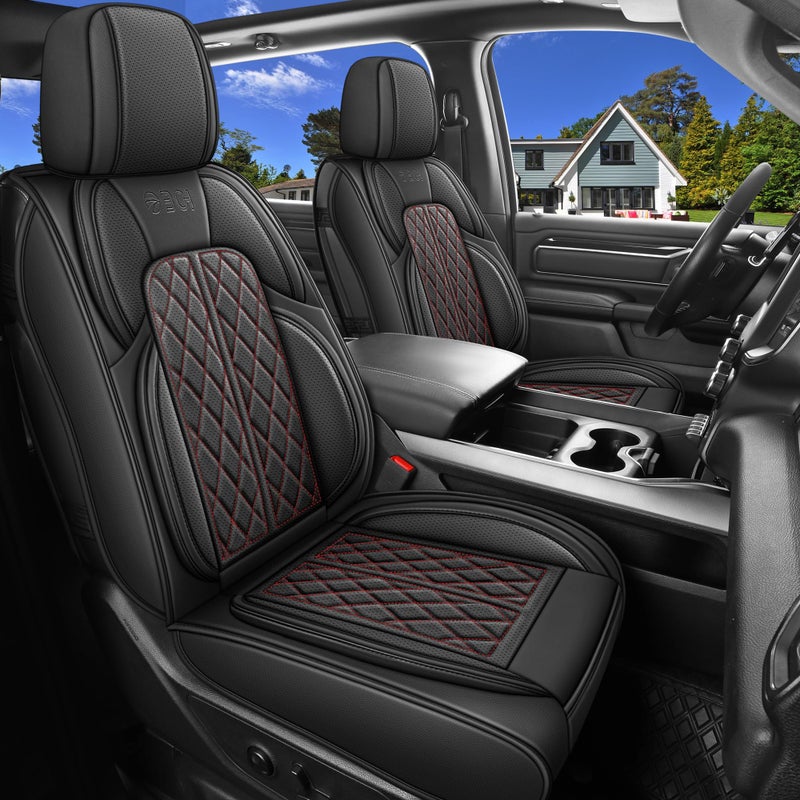 DuDuWang Car Seat Cover Custom Fit for Ford F150 2009-2026 Faux Leather Seat Cover Set Compatible with Regular Cab Super Cab Super Crew Pickup Truck Cushions (Black Redline, Front Seat) - Image 1