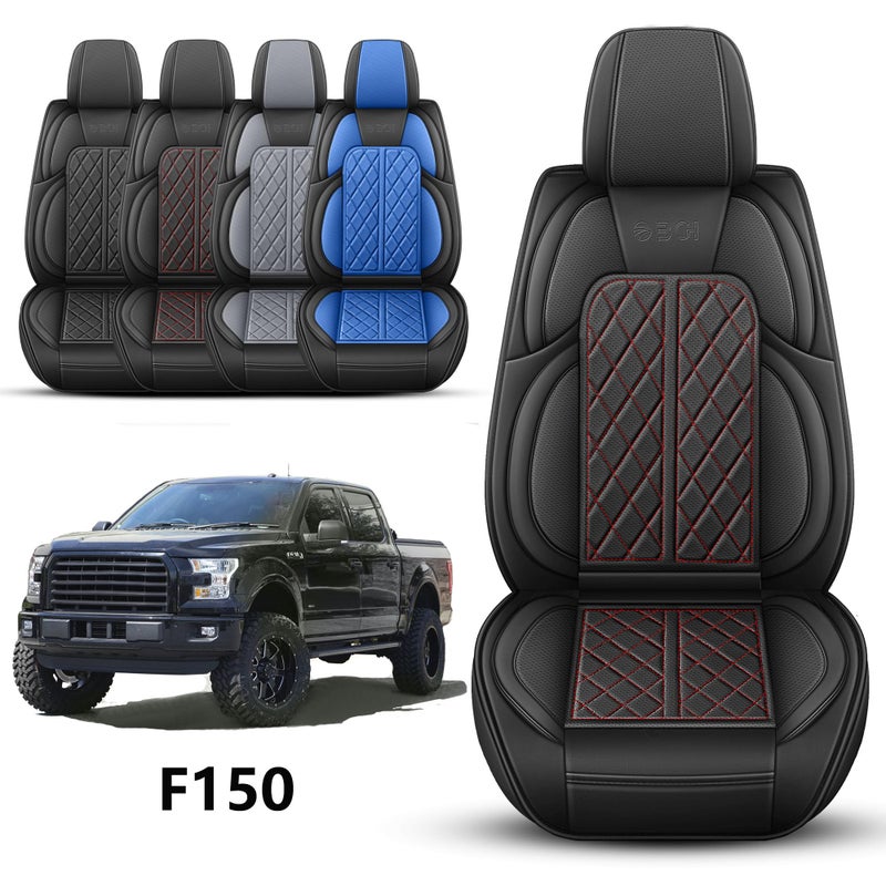 DuDuWang Car Seat Cover Custom Fit for Ford F150 2009-2026 Faux Leather Seat Cover Set Compatible with Regular Cab Super Cab Super Crew Pickup Truck Cushions (Black Redline, Front Seat) - Image 2