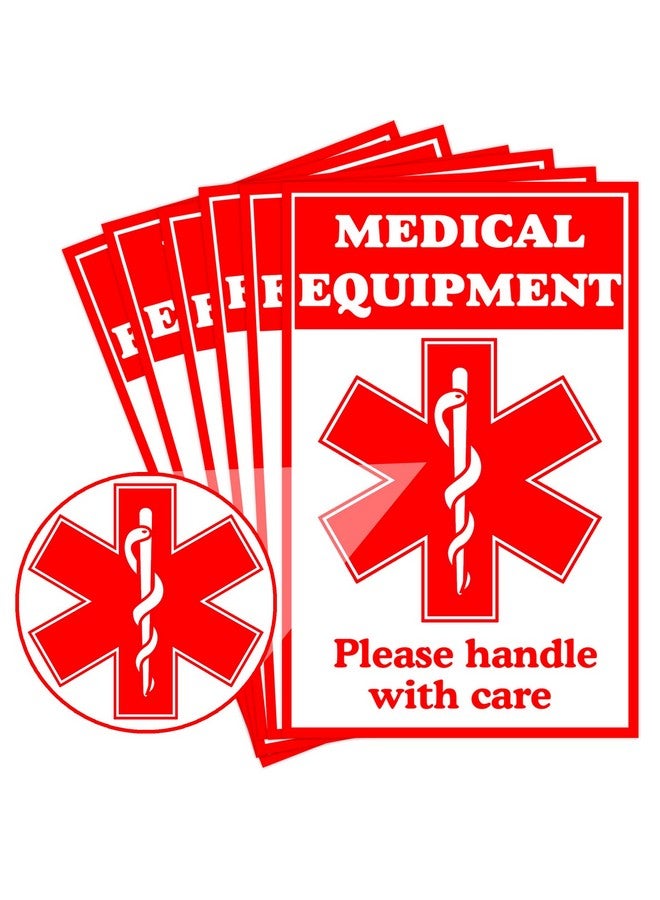 سمارستيكرس ملصقات علامات الأمتعة لمعدات التنبيه الطبية مقاس 2 × 3 بوصة، معدات طبية هشة باللون الأحمر الفلوريسنت داخل الملصقات، مقبض مع ملصقات العناية للإمدادات الطبية (8 عبوات) - Image 1