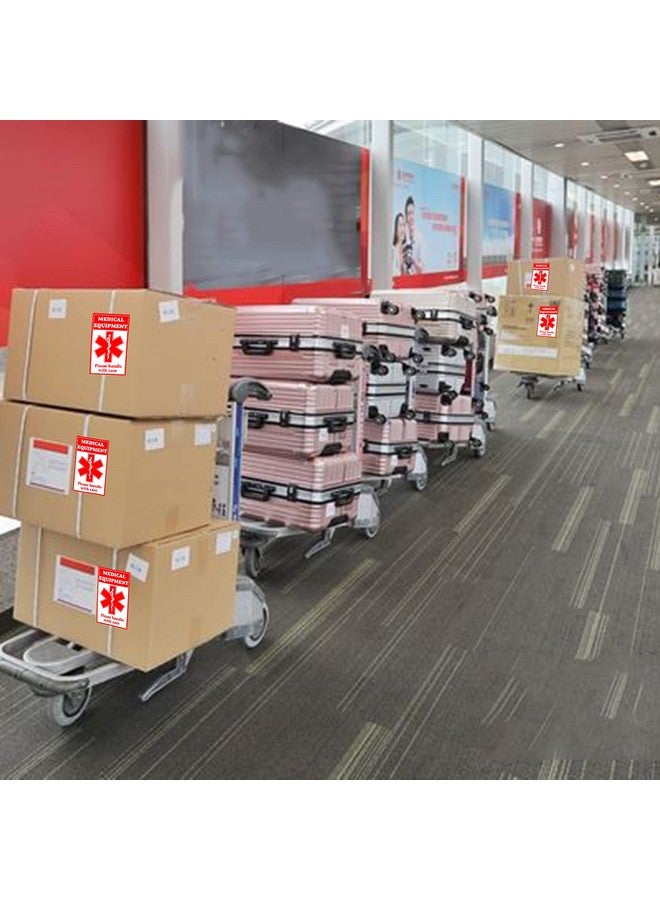 سمارستيكرس ملصقات علامات الأمتعة لمعدات التنبيه الطبية مقاس 2 × 3 بوصة، معدات طبية هشة باللون الأحمر الفلوريسنت داخل الملصقات، مقبض مع ملصقات العناية للإمدادات الطبية (8 عبوات) - Image 4