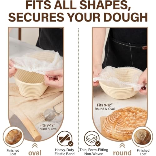 YUANSHAO 50 Pcs Banneton Liner,Banneton Bread Proofing Basket Non Woven Liners Non-Stick Dough,Bread Proofing Cover,Elastic Banneton Basket Liner for Prevents Dough from Sticking to Basket - Image 5