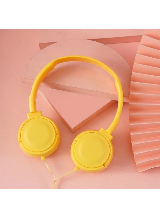 Mz-026 Headset Macaron Color Wired Children's Computer Headphones Microphone Controlled By Wire Digital/computer Headphones-Color:Yellow  - Image 1