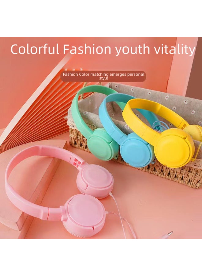 Mz-026 Headset Macaron Color Wired Children's Computer Headphones Microphone Controlled By Wire Digital/computer Headphones-Color:Yellow  - Image 3