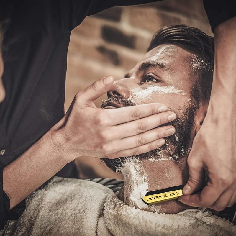 Black Widow Professional Straight Razor â€“ Matte Black & Gold Barber Razor for Men â€“ 1.5 mm Exposure, Swing Lock Grip, Stainless Steel Shavette for Barbers & Beginners pack of 10 blades - Image 4