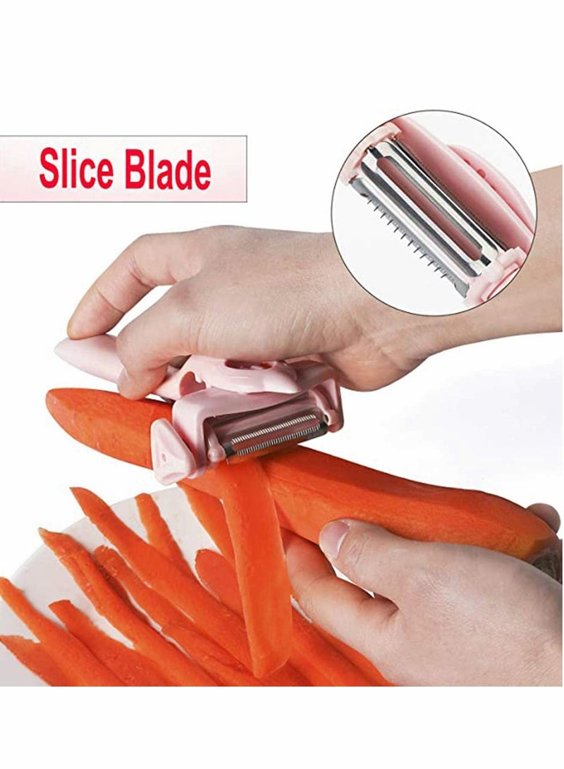 3 in 1 Multifunctional Stainless Steel Fruit and Vegetable Peeler - Citrus Orange Potato Peelers with Rotating Serrated Straight Slicer Blades, Premium - Image 3