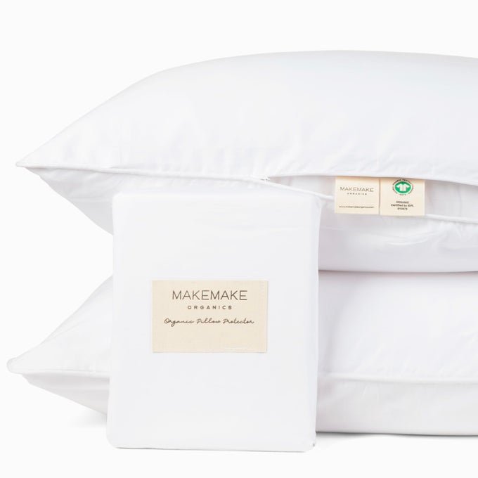 ORGANIC PILLOW PROTECTOR SET OF 2 GOTS CERTIFIED ORGANIC COTTON PILLOW CASES ZIPPERED NATURAL BREATHABLE SAFER BARRIER FITS QUEEN PILLOW 20X30 BRIGHT WHITE