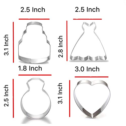 Maykito Wedding Cookie Cutter Set-7 Piece-3 Inches-Heart, Diamond Ring, Wedding Cake,Wedding Dress, Rectangle, Square and Oval Plaque Cookie Cutters Molds for Bridal Shower Engagement - Image 2